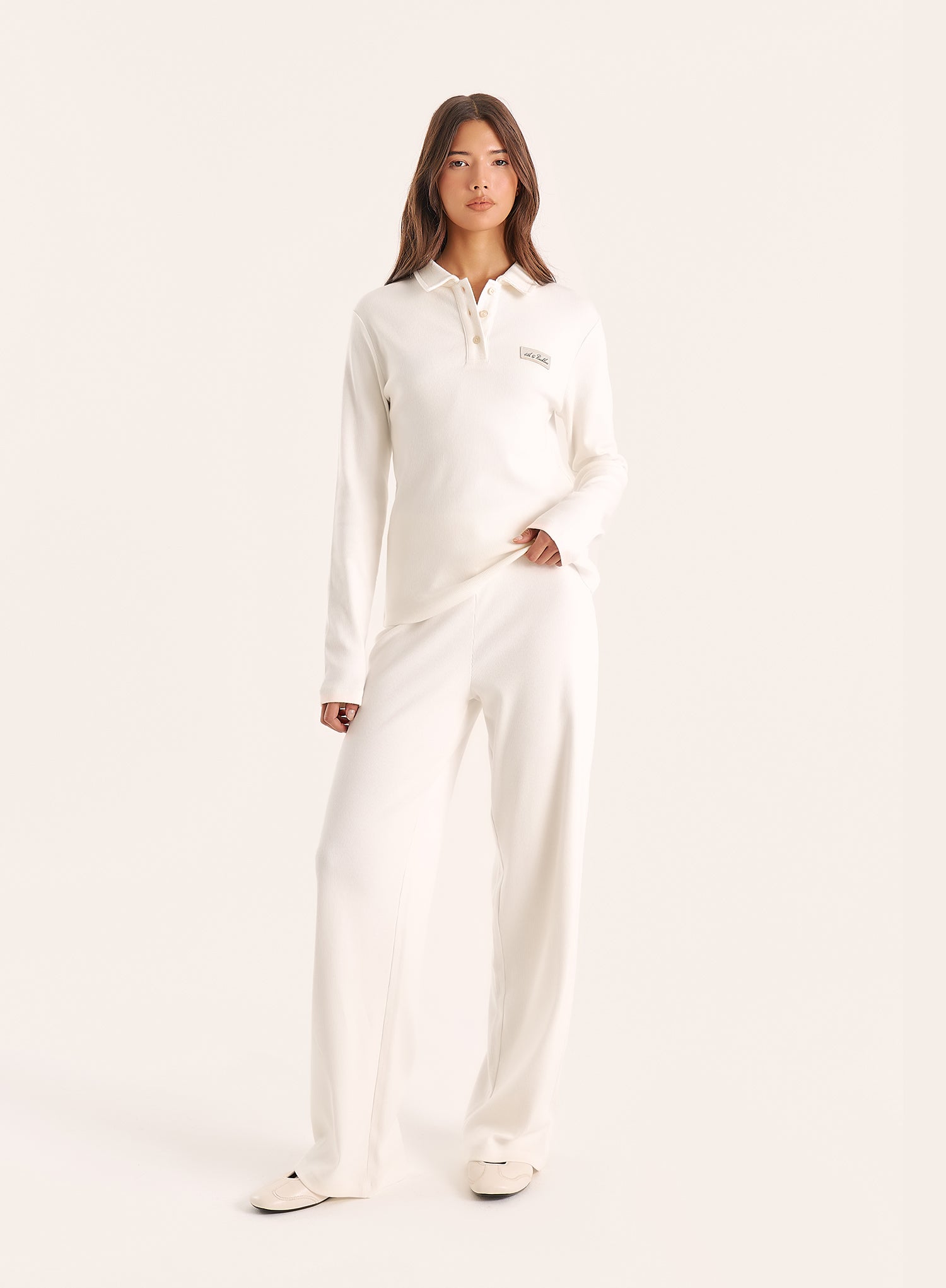 Ecru Ribbed Jersey Trousers